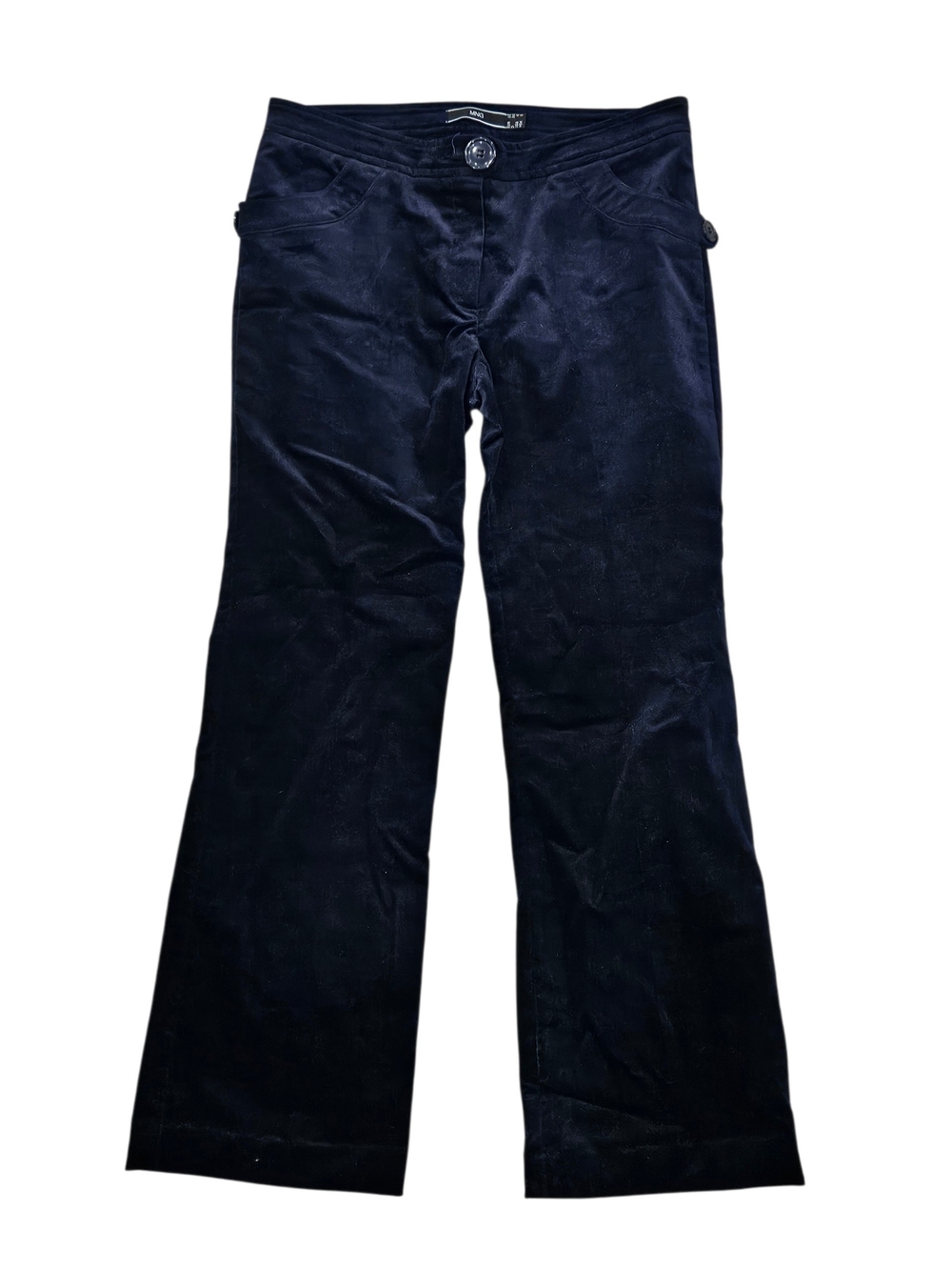 MNG by Mango Navy Blue Velvet Straight Leg Trouser Pants 6 Button Pocket Details